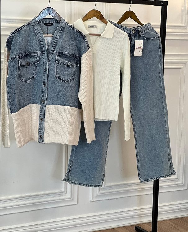 ست جین و بافت زنانه ترک فری سایز