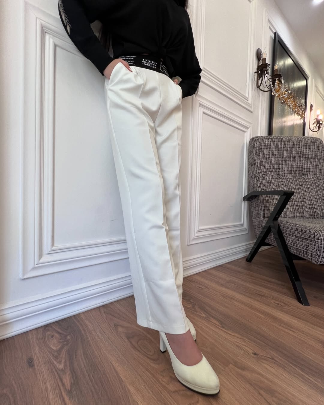 شلوار سفید کمرکش ترک